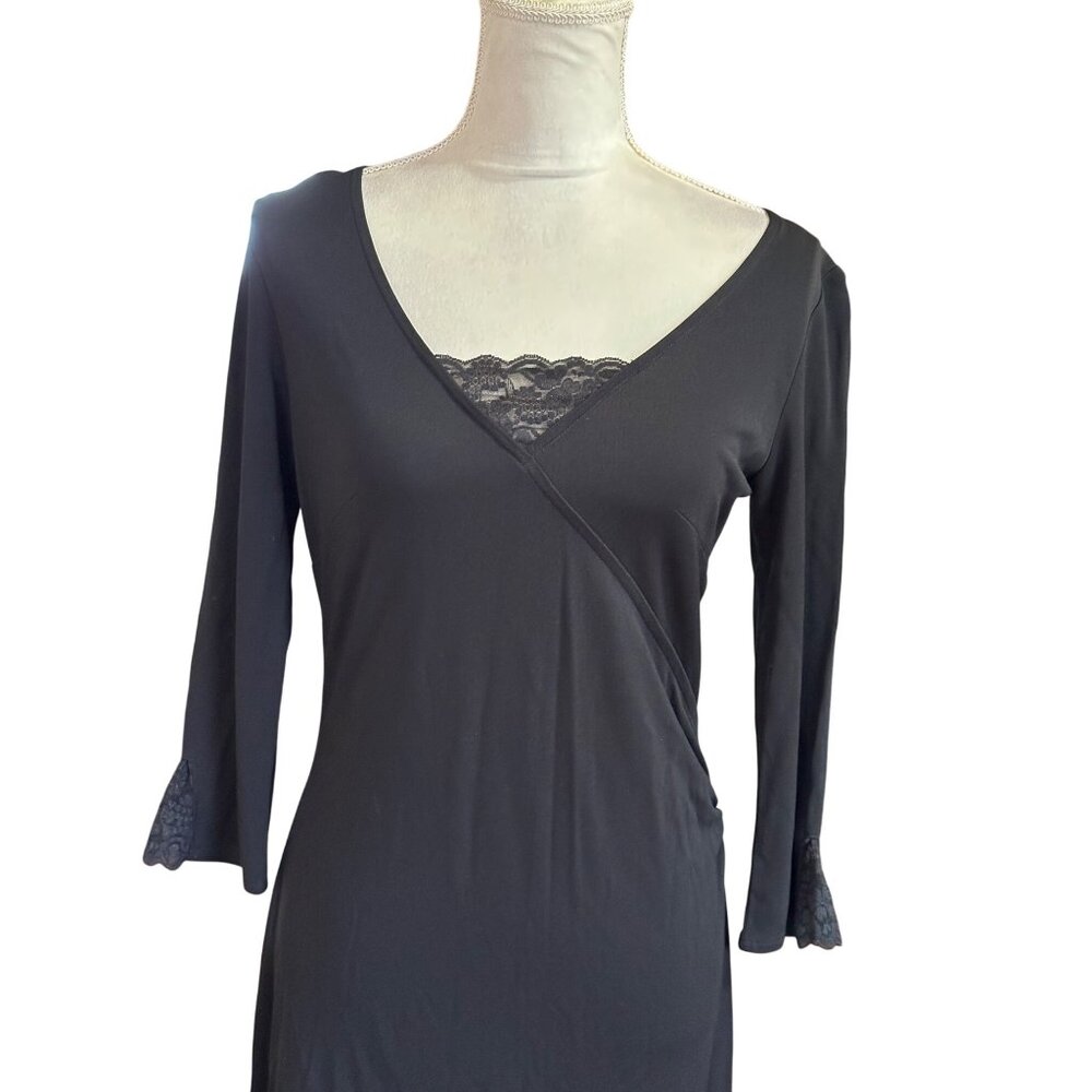 Vintage Isabella Bird Y2k Slip Midi Dress Lace OverLay Faux Wrap Lace Trim Cuff